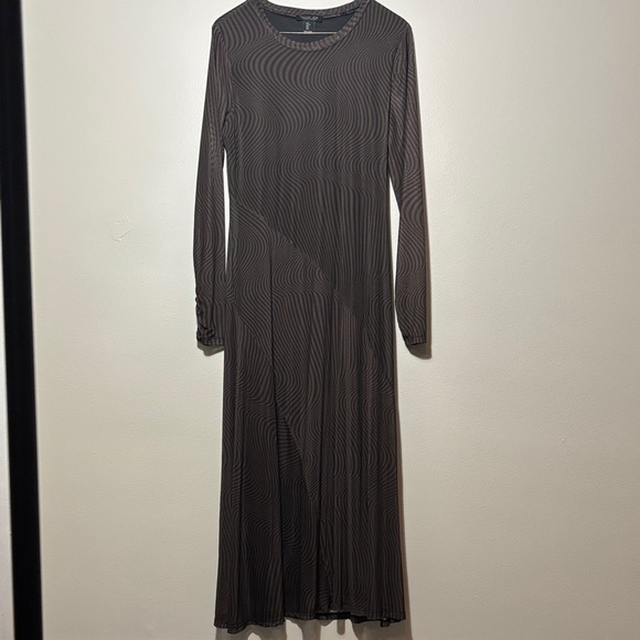 Rachel Zoe Mesh Brown/Black Abstract Midi Dress - Picture 1 of 5